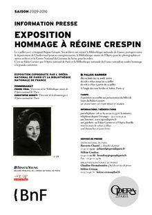 Exposition hommage Regine Crespin - Communique de presse