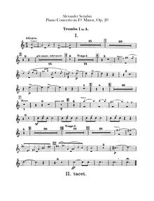 Partition trompette 1, 2 (en A), Piano Concerto, F-sharp minor, Scriabin, Aleksandr
