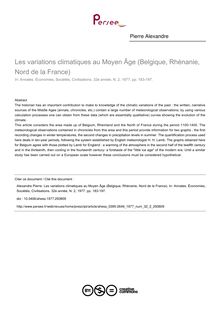 Les variations climatiques au Moyen Âge (Belgique, Rhénanie, Nord de la France) - article ; n°2 ; vol.32, pg 183-197