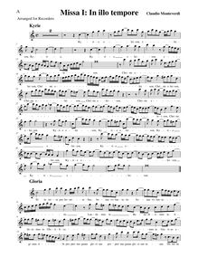 Partition Alto enregistrement , Missa da Capella a sei voci fatta sopra il motetto en illo tempore del Gomberti