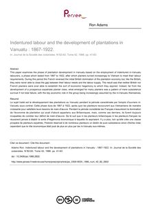 Indentured labour and the development of plantations in Vanuatu : 1867-1922. - article ; n°82 ; vol.42, pg 41-63