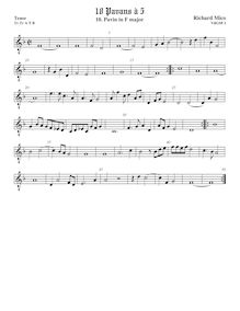 Partition ténor viole de gambe 2, octave aigu clef, pavanes pour 5 violes de gambe par Richard Mico