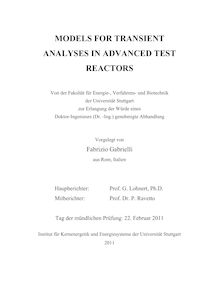 Models for transient analyses in advanced test reactors [Elektronische Ressource] / vorgelegt von Fabrizio Gabrielli