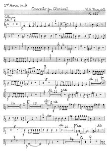 Partition cor 2 (en F), clarinette Concerto, A major, Mozart, Wolfgang Amadeus