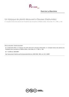 Un triptyque de plomb découvert à Sousse (Hadrumète) - article ; n°5 ; vol.34, pg 392-392