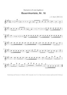 Partition clarinette (B♭) - substitute pour Jagdhorn, Mer hahn en neue Oberkeet, BWV 212