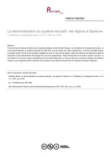 La décentralisation du système éducatif : les régions à l épreuve - article ; n°4 ; vol.9, pg 23-49
