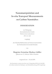 Nanomanipulation and in-situ transport measurements on carbon nanotubes [Elektronische Ressource] / von Markus Löffler