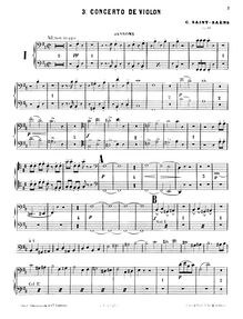 Partition basson 1/2, violon Concerto No.3, B minor, Saint-Saëns, Camille
