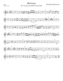 Partition viole de basse, octave aigu clef, Madrigali a 5 voci, Libro 7