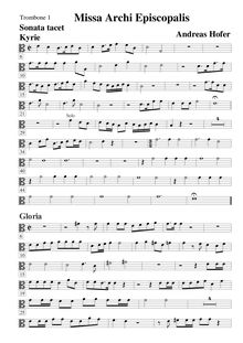 Partition Trombone 1, Missa Archi Episcopalis à 19, Hofer, Andreas