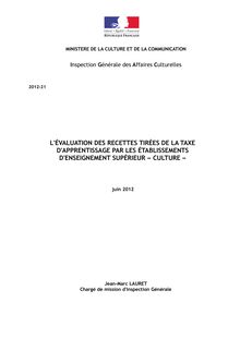 L évaluation des recettes tirées de la taxe d apprentissage par les établissements d enseignement supérieur Culture