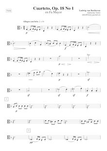 Partition viole de gambe, corde quatuor No.1, Op.18/1, F major, Beethoven, Ludwig van par Ludwig van Beethoven