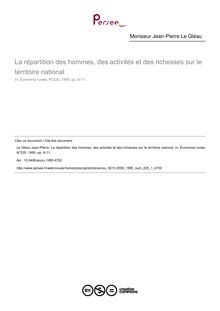 La répartition des hommes, des activités et des richesses sur le territoire national - article ; n°1 ; vol.225, pg 8-11