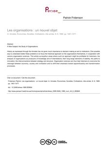 Les organisations : un nouvel objet - article ; n°6 ; vol.44, pg 1461-1477