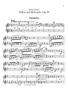 Partition clarinette 1/2 (B♭, A), Pelléas et Mélisande , Op.80, Fauré, Gabriel