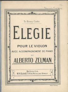 Partition de piano et partition de violon, Elegy, Zelman, Alberto