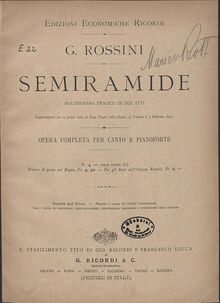 Partition complète, Semiramide, Melodramma tragico in due atti, Rossini, Gioacchino par Gioacchino Rossini