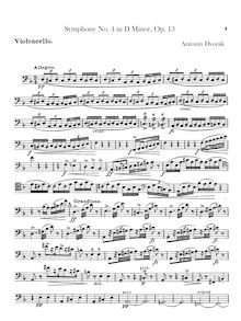 Partition violoncelles, Symphony No.4, Symfonie č.4, D minor, Dvořák, Antonín