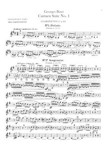 Partition Transposed clarinette parties en B♭clarinette 1, 2 (en B♭, A), Carmen  No.1