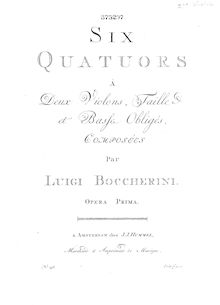 Partition violon 2, 6 corde quatuors, G.159-164 (Op.2), Boccherini, Luigi