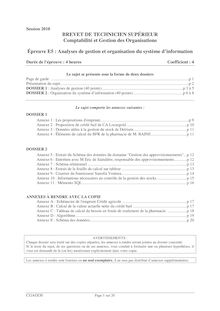 Analyses de gestion et organisation du système d information 2010 BTS Comptabilité et gestion des organisations