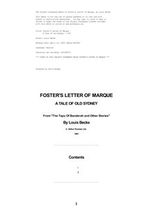 Foster s Letter Of Marque - A Tale Of Old Sydney - 1901