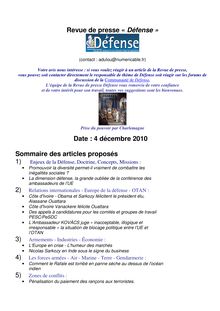 Revue de presse « Défense » Date : 4 décembre 2010 Sommaire des ...