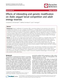 Effects of inbreeding and genetic modification on Aedes aegyptilarval competition and adult energy reserves