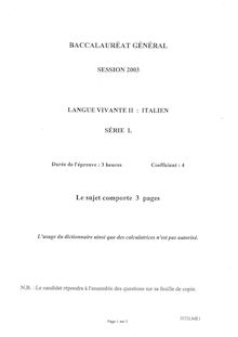 Baccalaureat 2003 lv2 italien litteraire