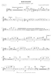 Partition flûte 1/2, Havanaise, Op.83, Saint-Saëns, Camille