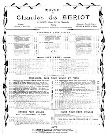 Partition de piano, Air avec Variations No.7, Op.15, Bériot, Charles-Auguste de