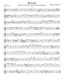Partition ténor viole de gambe 1, octave aigu clef, pour First Set of anglais Madrigales to 3, 4, 5 et 6 voix par Thomas Bateson