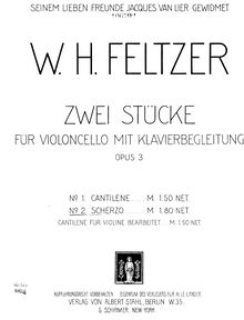 Partition de piano, 2 Stücke, Op.3, 2 Pieces, Op.3, Feltzer, Willem par Willem Feltzer