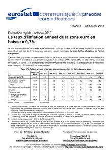 Eurostat : Le taux d’inflation annuel de la zone euro en baisse à 0,7%