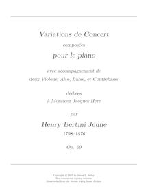 Partition de piano (can be played alone. There are no corde parties.), Variations de Concert