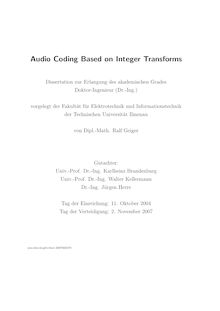 Audio coding based on integer transforms [Elektronische Ressource] / von Ralf Geiger