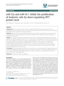 miR-15a and miR-16-1 inhibit the proliferation of leukemic cells by down-regulating WT1 protein level