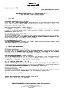 Statistiques du marché automobile français aout 2009