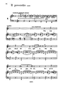Partition , Il Poveretto (1847), chansons pour voix et Piano, Verdi, Giuseppe