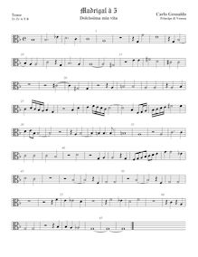 Partition ténor viole de gambe 2, alto clef, Madrigali A Cinque Voci [Libro Quinto] par Carlo Gesualdo