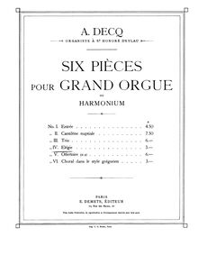 Partition , Elégie, 6 Pièces pour Grand Orgue, 6 Pieces for Large Organ