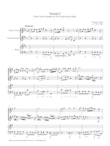Partition complète, 12 sonates pour Two violons et a basse ou an orchestre