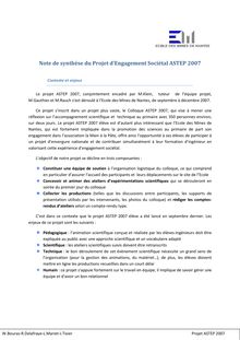 Note de synthèse du Projet d Engagement Sociétal ASTEP 2007