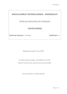 Sujet Bac Francais 2019 (Bac Technologie)