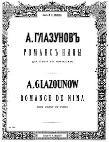 Partition complète, Romance de Nina, Op.102, G minor, Glazunov, Aleksandr