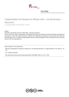 L appropriation du français en Afrique noire : une dynamique discursive - article ; n°1 ; vol.104, pg 115-124