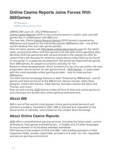 Online Casino Reports Joins Forces With 888Games