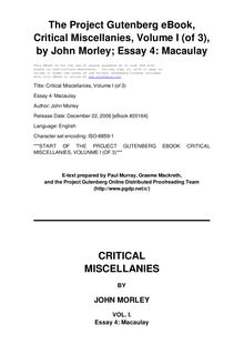 Critical Miscellanies, Volume I (of 3) - Essay 4: Macaulay