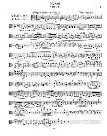 Partition viole de gambe, corde quatuor, D minor, Rietz, Julius
